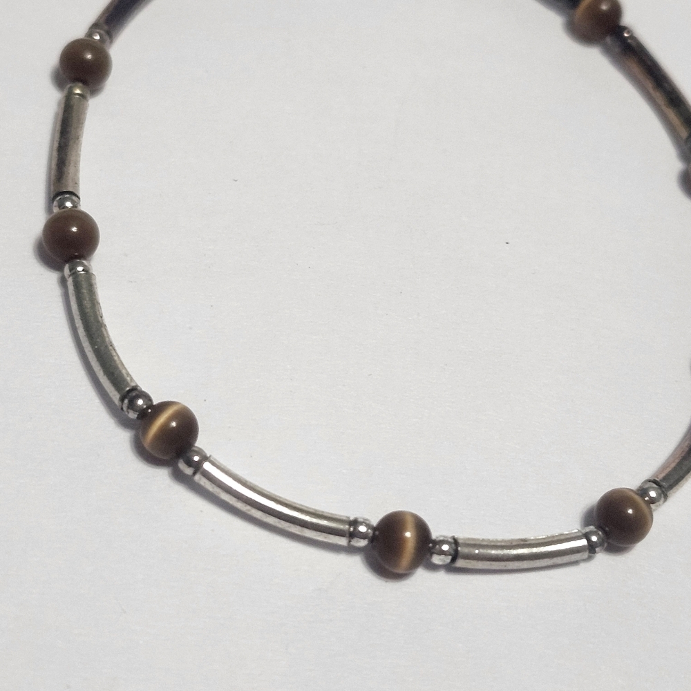 Tigers Eye Sterling Silver Link Bracelet 7"